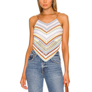 525 'Fauxchet' White Cotton Crochet Colorful Cami Top Size S